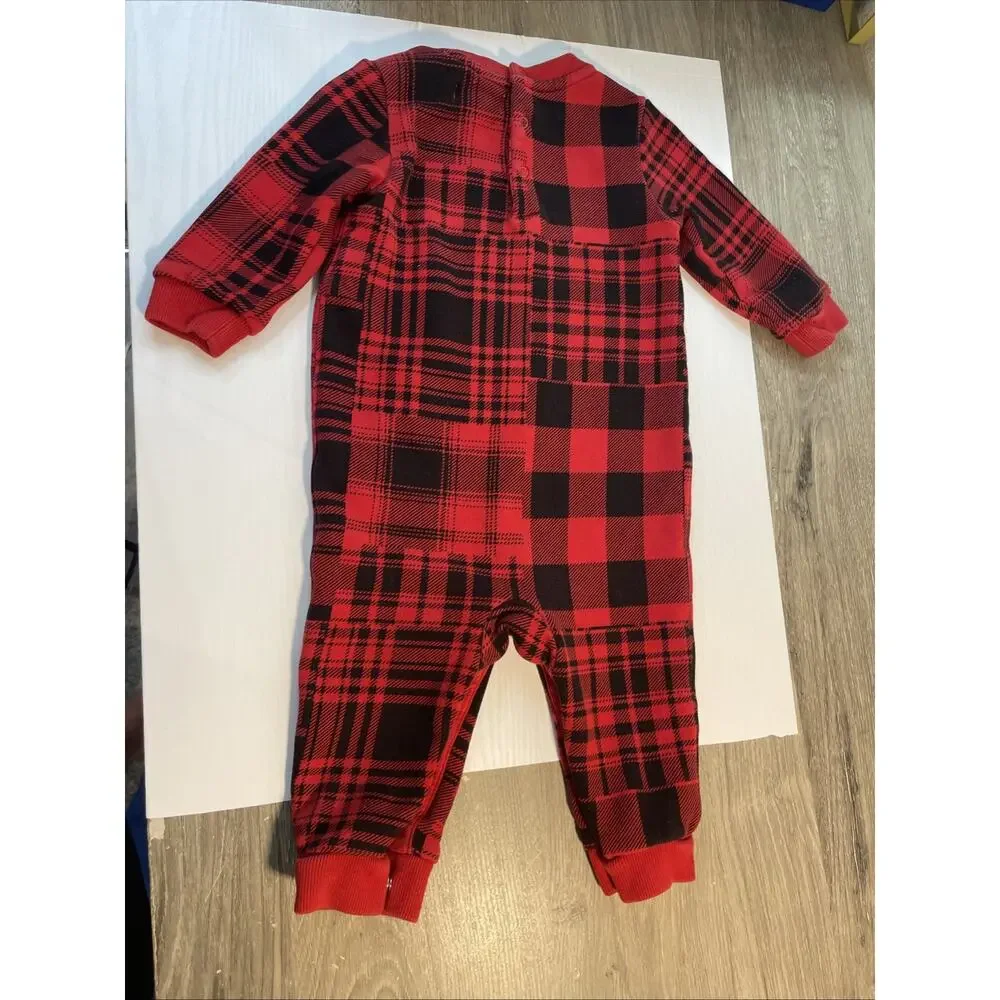 Ralph Lauren Polo Bear Red Plaid Fleece Coverall Sleeper Infant 9 Months